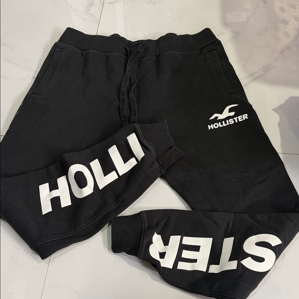 Hollister Black Kids Logo Joggers with White Branding